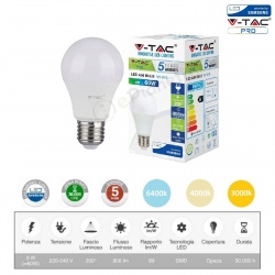 V-TAC PRO Lampadina led bulbo 9w A60 attacco grande E27 copertura opaca luce fredda naturale calda