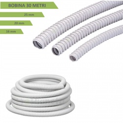 Guaina spiralata Ø 16 20 25 mm tubo flessibile grigio in PVC bobina 30 mt per impianti cavi elettrici
