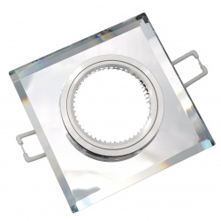 Portafaretto Quadrato in Vetro Argento Specchio fisso da incasso cartongesso per lampadine GU10 MR16