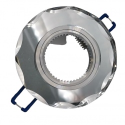 Portafaretto Tondo in Vetro Argento specchio modanato fisso da incasso cartongesso per lampadine GU10