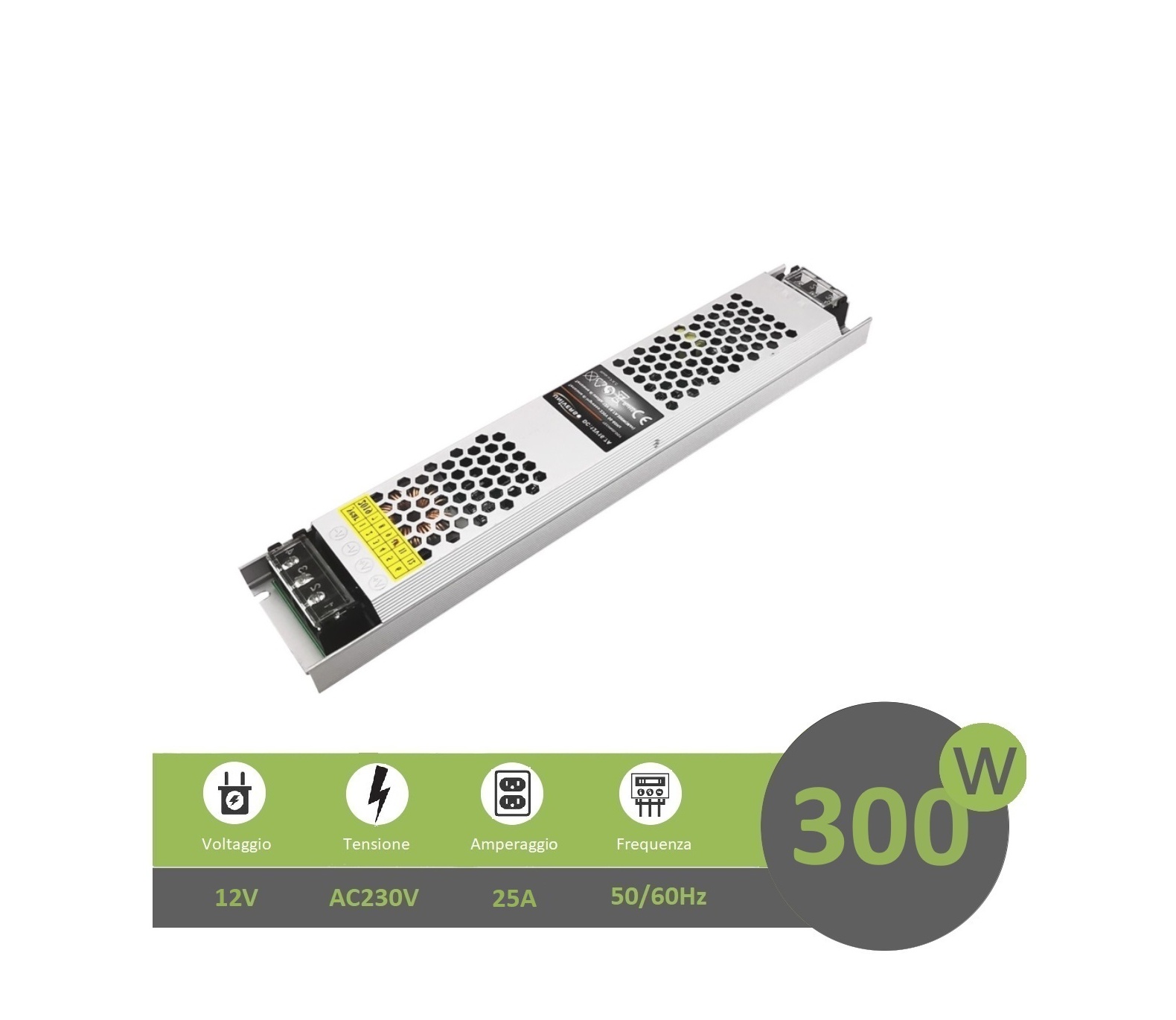 Trasformatore ultrasottile 12V 25A 300W alimentatore stabilizzato 25mm strip led