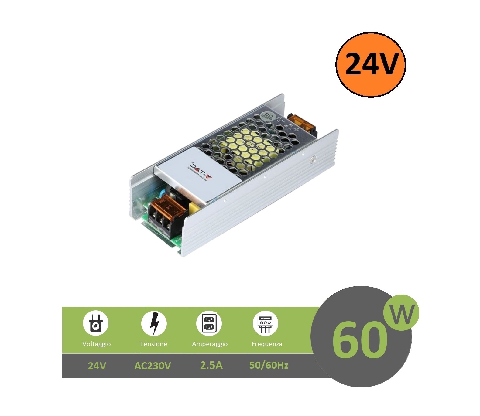 Trasformatore 24V 2.5A 60W alimentatore stabilizzato V-TAC per strip led
