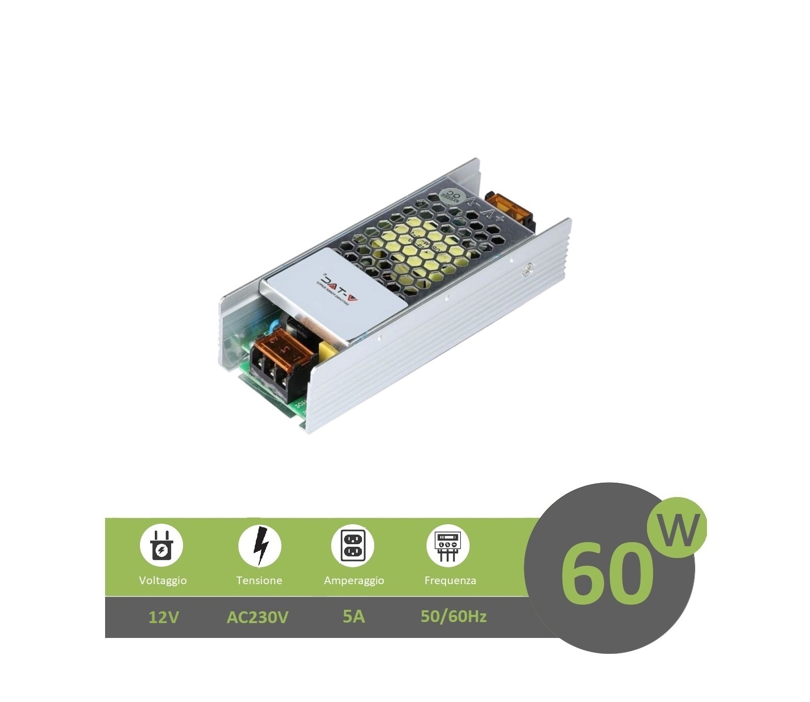 Trasformatore 12V 5A 60W alimentatore stabilizzato V-TAC per strip led