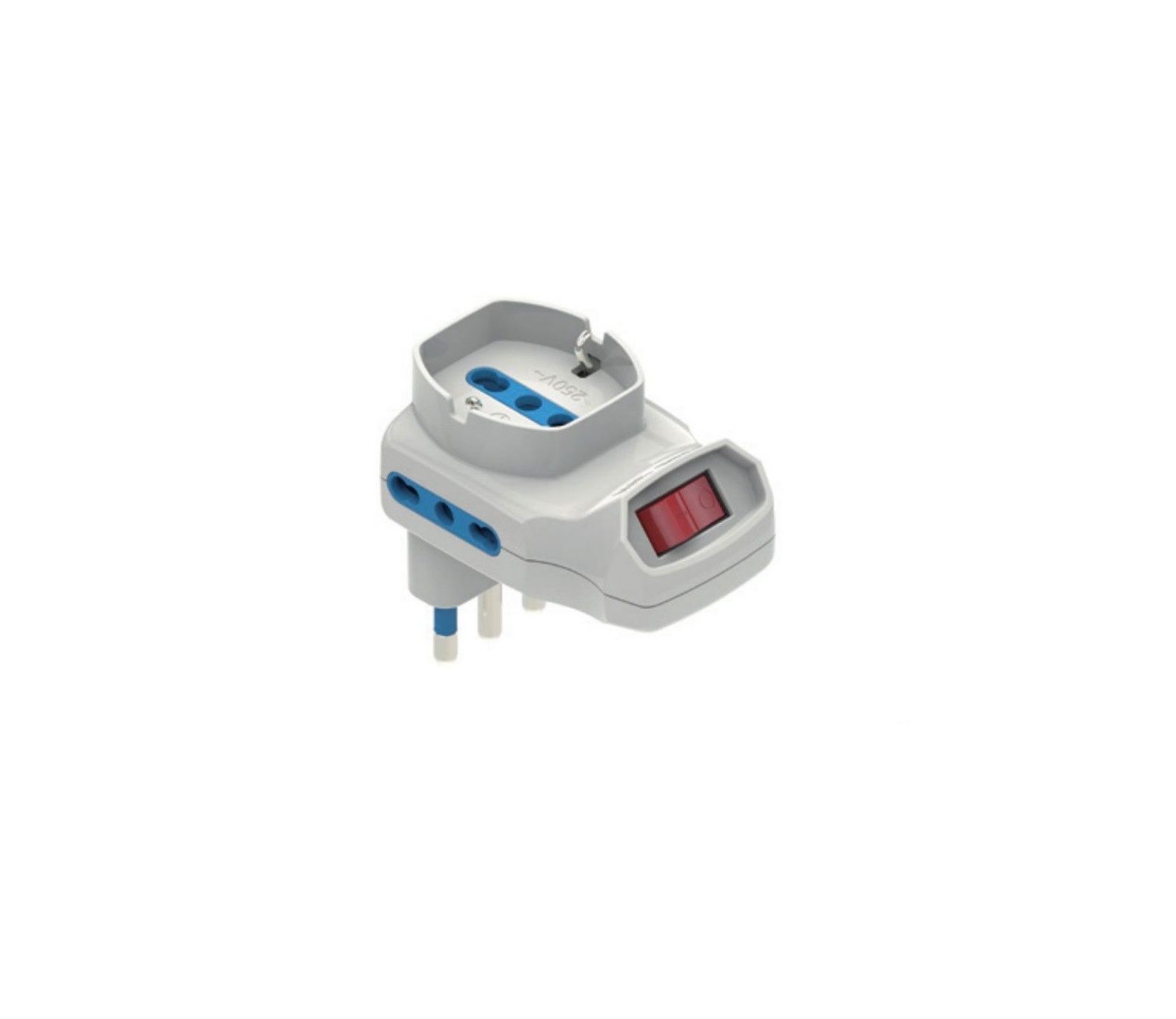 Adattatore Multipresa Triplo Con Interruttore Spina 16A 2 Prese 10/16A Bipasso + 1 Presa Schuko