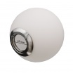 Lampadario a sospensione cerchio argento metallo con sfera in vetro bianco attacco E27 design moderno minimal