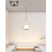 Lampadario a sospensione cerchio argento metallo con sfera in vetro bianco attacco E27 design moderno minimal