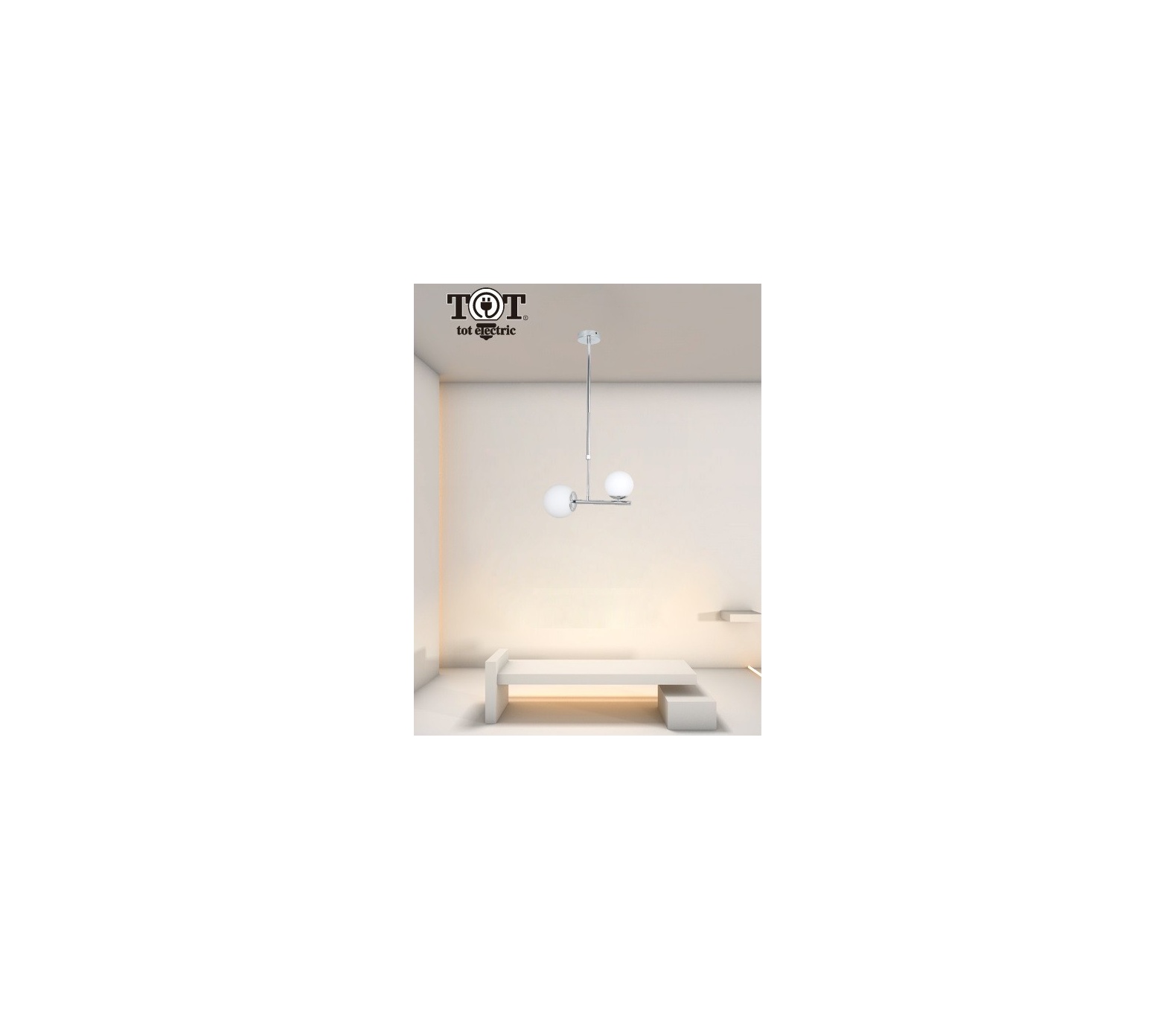 Lampadario a sospensione argento con 2 sfere bolle in vetro bianco attacco G9 design moderno