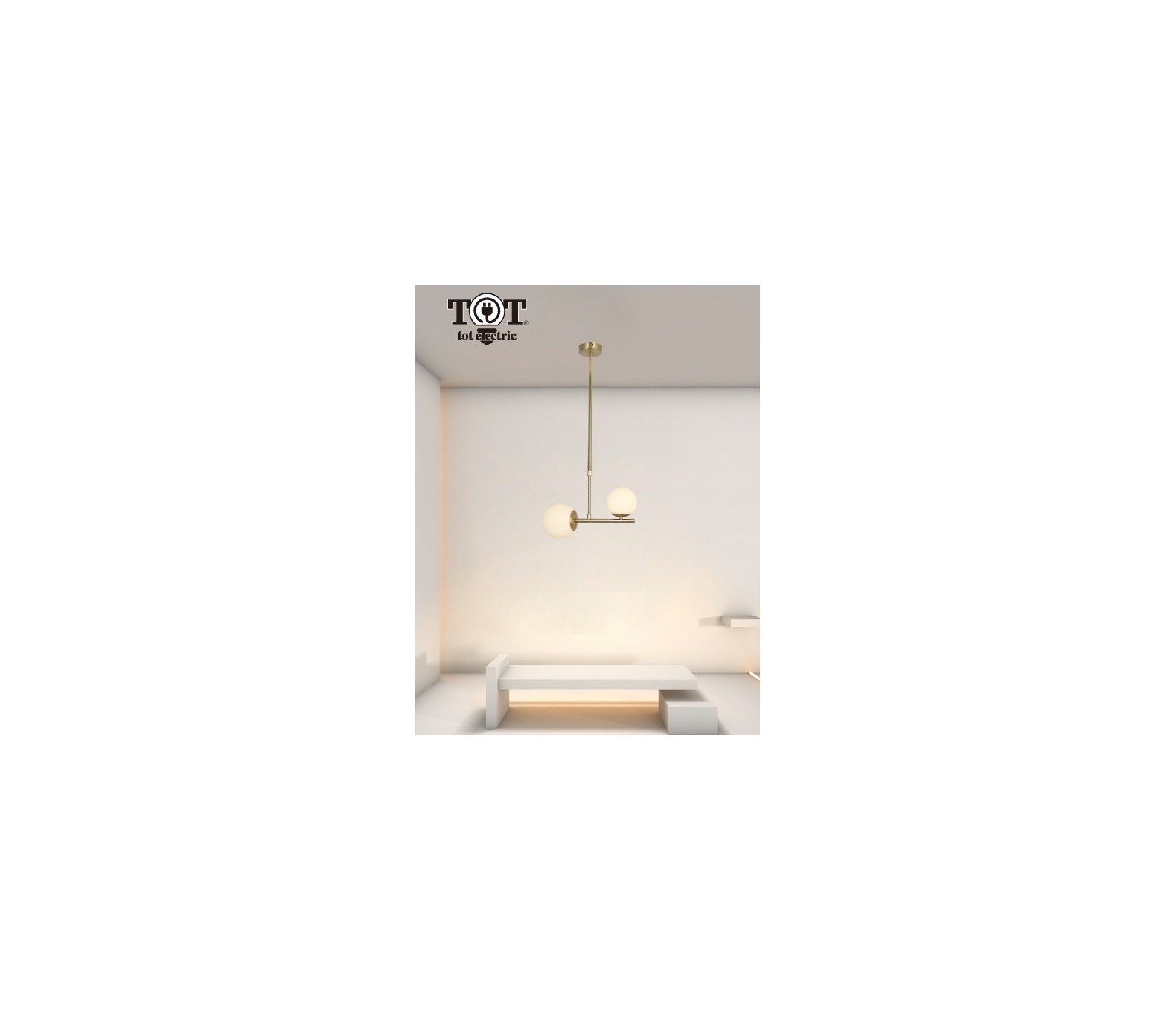 Lampadario a sospensione oro con 2 sfere bolle in vetro bianco opaco attacco G9 E27 design moderno minimal