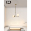 Lampadario a sospensione oro con 2 sfere bolle in vetro bianco opaco attacco G9 E27 design moderno minimal