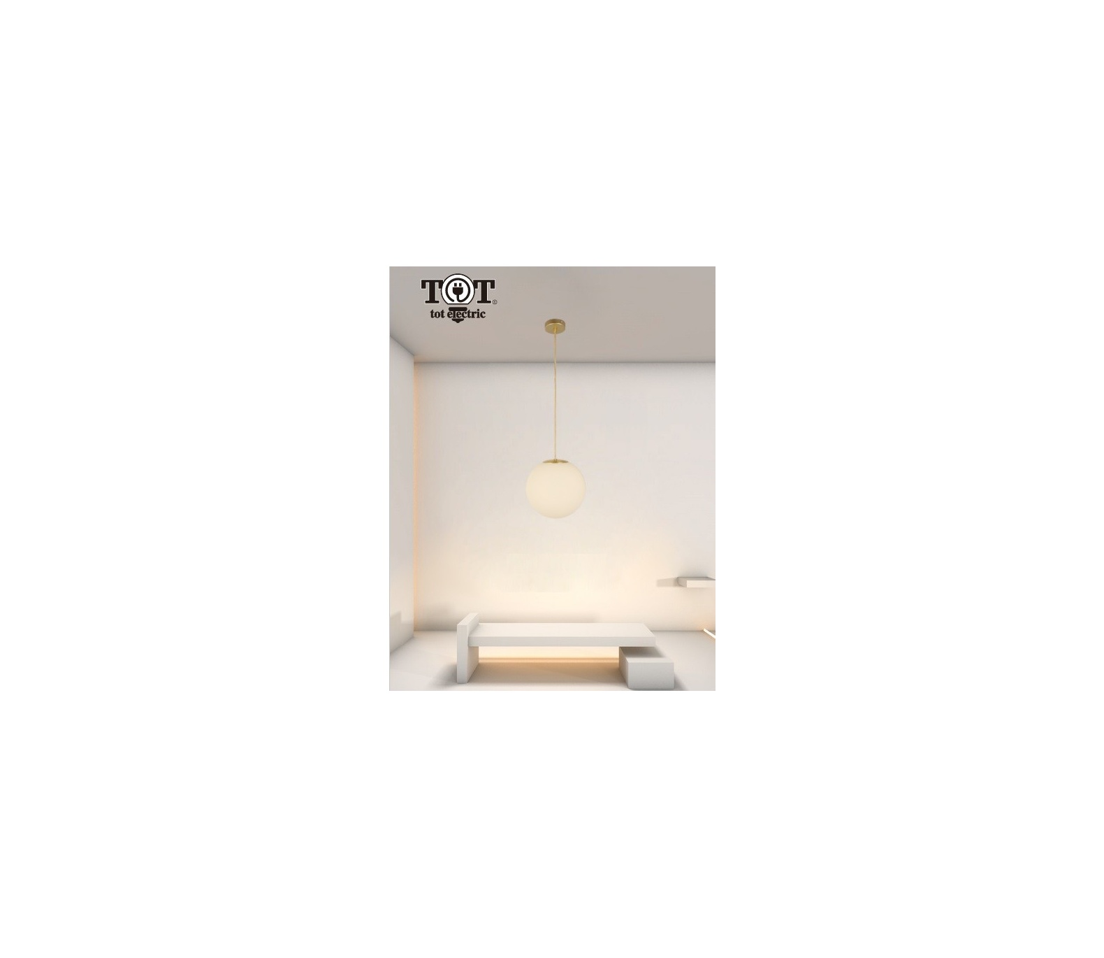 Lampadario a sospensione oro con sfera in vetro bianco attacco E27 design moderno minimal