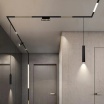 Faretto led a cilindro sospeso 8W nero per binario magnetico monofase 48V luce calda naturale bianca