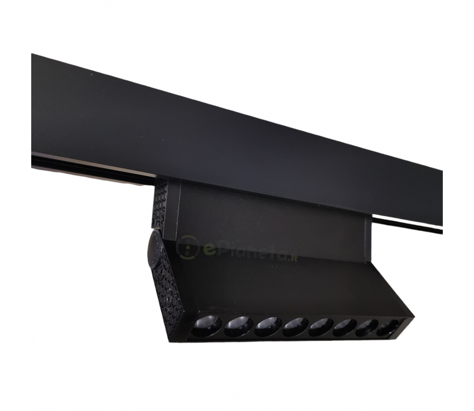 Faretto proiettore lineare led 10W nero magnetico rettangolare per binario monofase 48V direzionabile luce calda naturale bianca