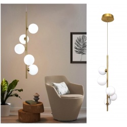 Lampadario sospeso verticale oro con sfere bolle bianche in vetro design moderno attacco G9 per camera soggiorno