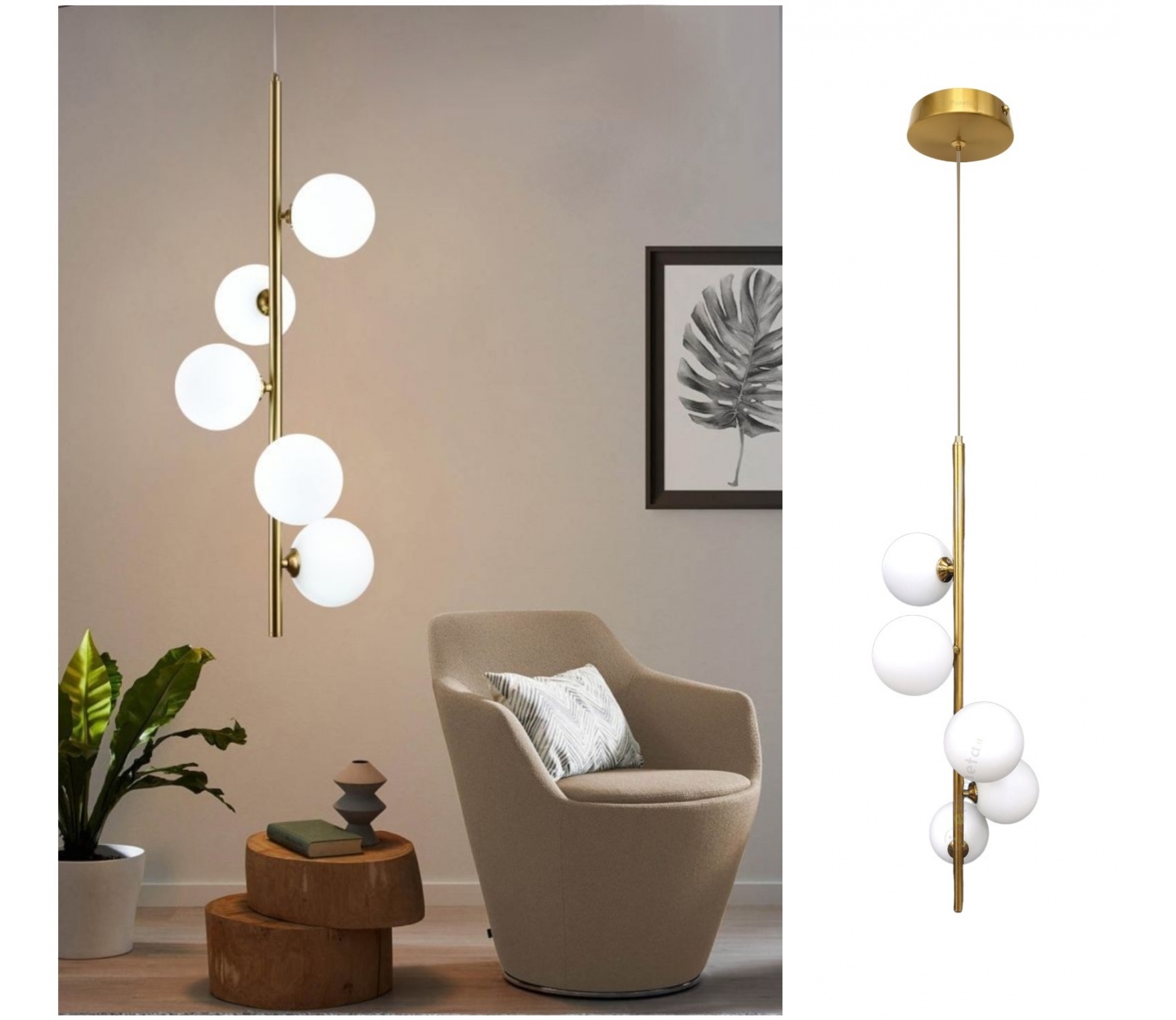 Lampadario sospeso verticale oro con sfere bolle bianche in vetro design moderno attacco G9 per camera soggiorno
