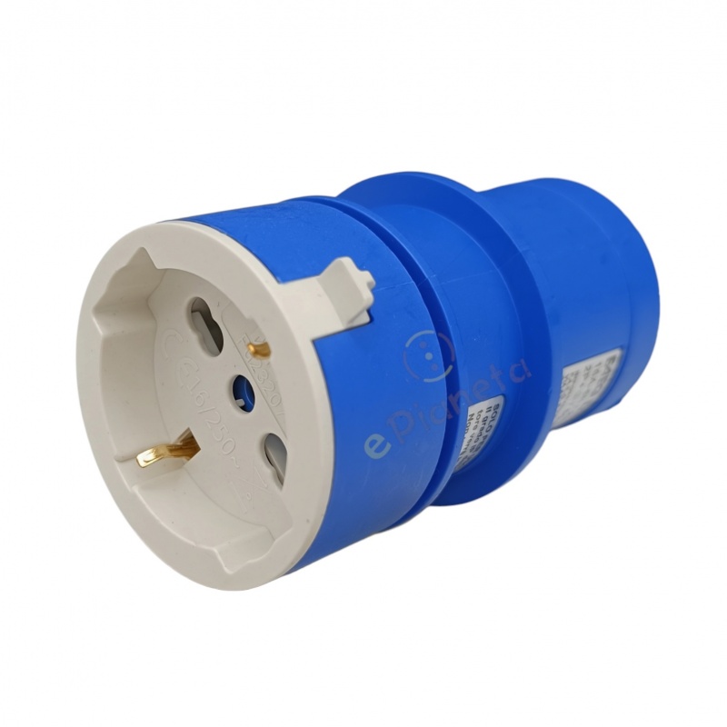 Adattatore da civile a industriale con spina CEE 2P + T 6h e presa schuko bipasso 10 16A IP40