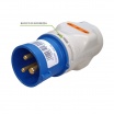 Adattatore da civile a industriale triplo spina CEE 6H + 2P + T 1 presa schuko 2 prese bipasso P17 230V