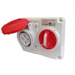 Presa CEE industriale interbloccato 3P + T 16A 400V 6H IP44 con interruttore AC 23A 10KA da incasso impermeabile rosso