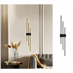 Applique led 23W nero 3 stecche bastoni lineare design moderno luce naturale calda a parete