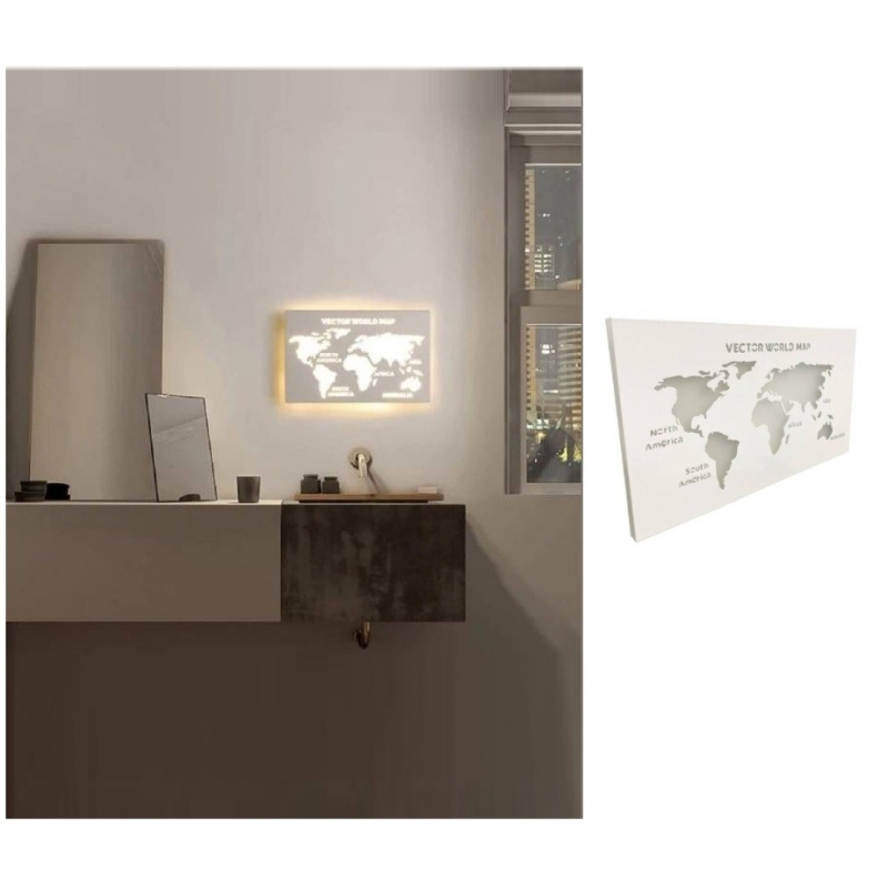 Applique da parete led 13W mappa mondo geografica rettangolare bianco design moderno luce bianca naturale calda