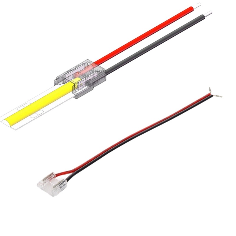 Connettore a clip 10mm 2 pin con cavo flessibile per collegare strip led COB monocolore al trasformatore