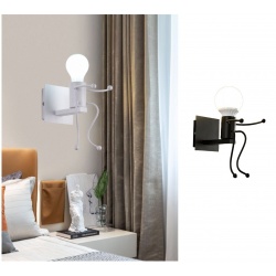 Applique da parete omino seduta bianco nero attacco E27 lampada particolare moderno per camera cameretta bambini