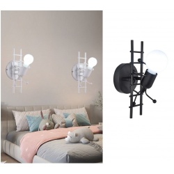 Applique da parete omino con scala bianco nero attacco E27 lampada particolare moderno per camera cameretta bambini