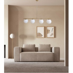 Lampadario a sospensione oro argento con 4 sfere bolle bianche in vetro attacco led G9