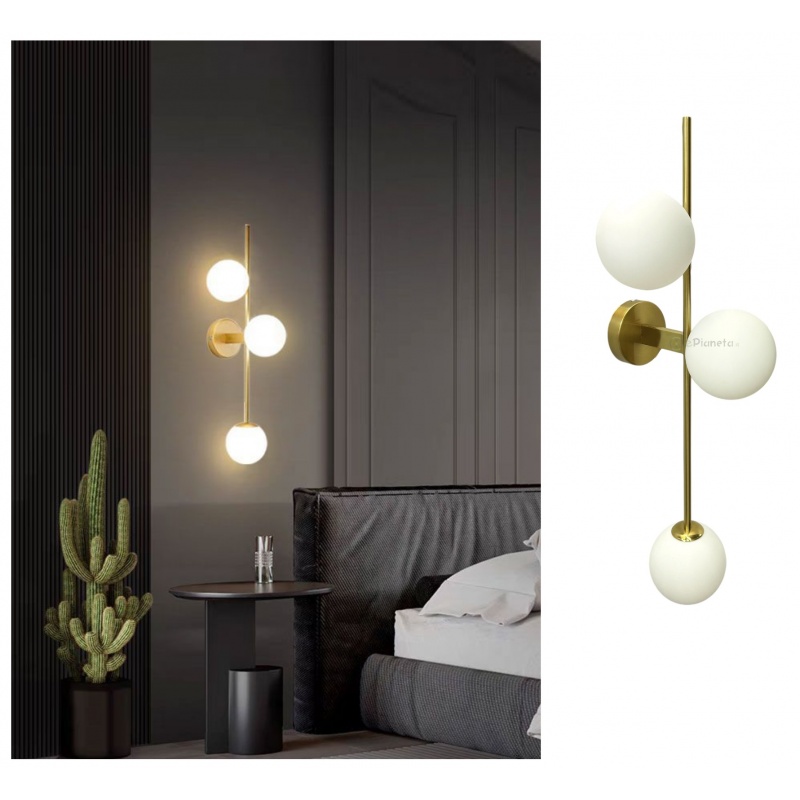 Applique oro con 3 sfere bianche lampada da parete design moderno attacco G9