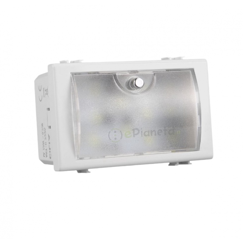 Lampada emergenza compatibile con Bticino Matix 3 moduli supporto 503sa luce led 1.5W con tasto doppia funzione segnapasso