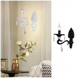 Applique a candelabro classico vintage attacco E14 nero bianco con cristalli pendenti lampada da parete