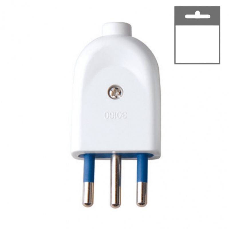 Spina elettrica volante 10A 2P/T standard italiano bianco nero tipo S11 attacco piccolo uscita cavo assiale 250V