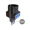 Adattatore triplo spina piccola S11 2P/T con 2 prese 10A e 1 presa schuko bianco nero
