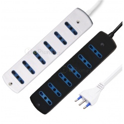 Multipresa prolunga elettrica con 6 prese bipasso 10 16A 250V ciabatta bianco nero cavo 1.5 mt