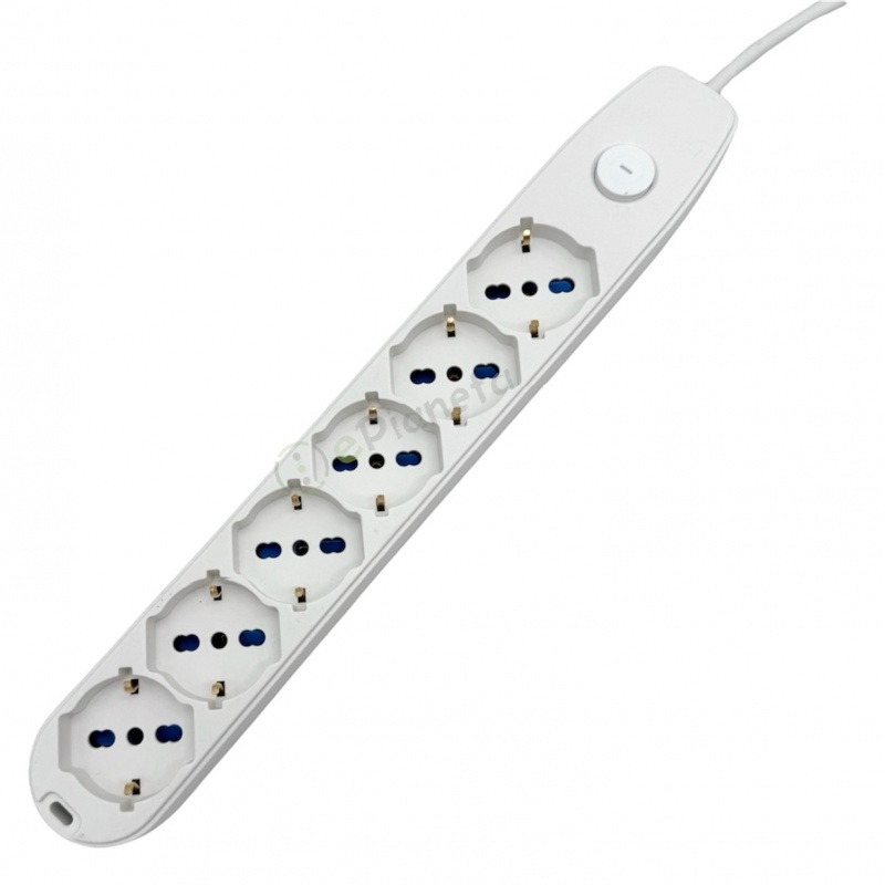 Multipresa prolunga elettrica multipresa con 6 prese schuko 16A 250V ciabatta bianco nero cavo 1.5 mt con interruttore