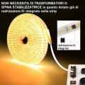 Striscia LED 220V IP65 Alta Luminosità, Senza Spina o Alimentatore, Illuminazione Diretta per Esterno, Facile da Installare