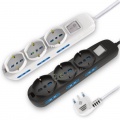 Multipresa prolunga elettrica con 6 prese bipasso + 3 schuko 16A 250V ciabatta bianco nero cavo 1.5 mt con interruttore
