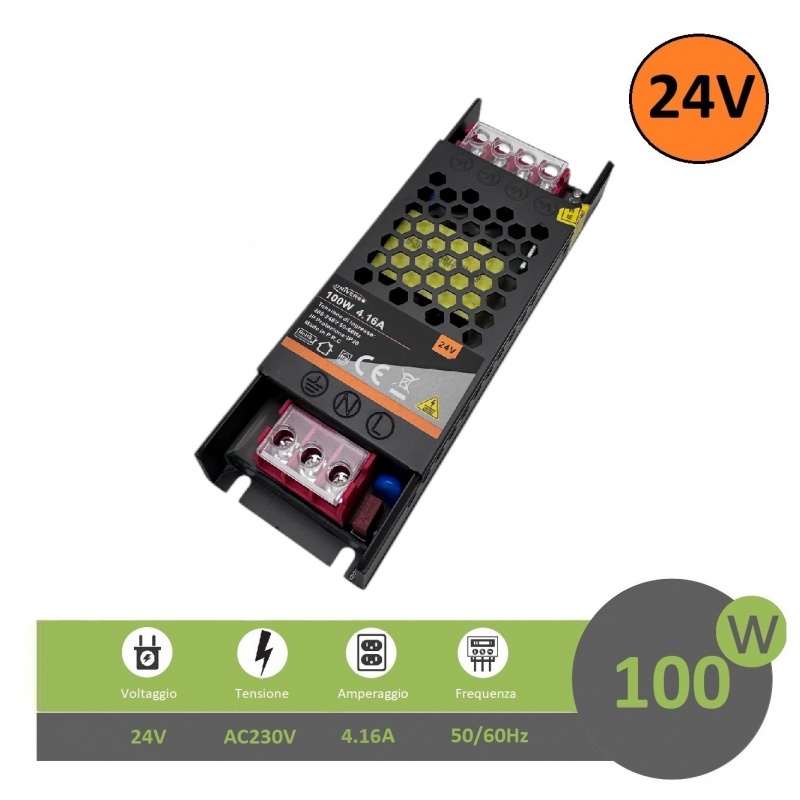 Alimentatore stabilizzato ultrasottile 24v 4.2A 60W trasformatore professionale slim