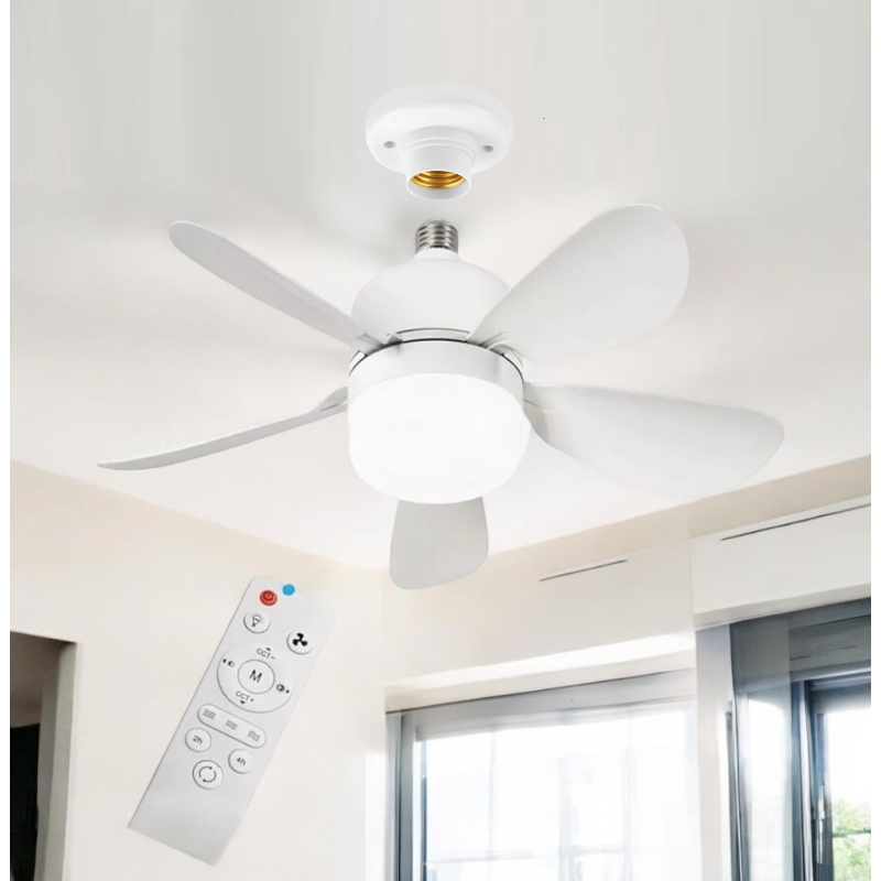 Ventilatore a lampadario led da soffitto attacco E27 con telecomando luce dimmerabile calda naturale bianca 3 velocità
