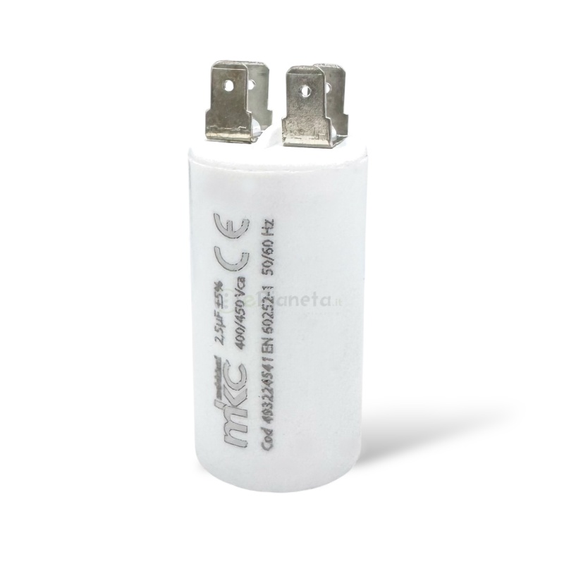 Condensatore in polipropilene 2,5µF 400V/450V di spunto per motori elettrici – Terminale Faston senza vite