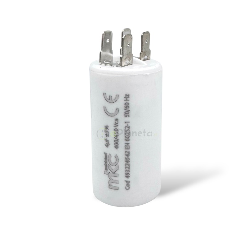 Condensatore in polipropilene 4µF 400V/450V di spunto per motori elettrici – Terminale Faston senza vite