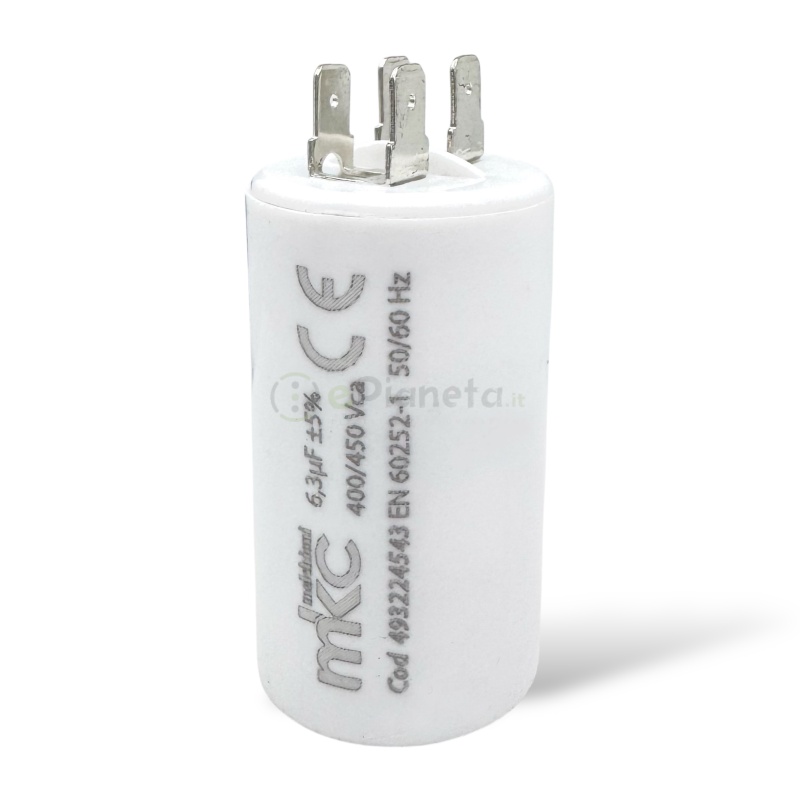 Condensatore in polipropilene 6,3µF 400V/450V di spunto per motori elettrici – Terminale Faston senza vite