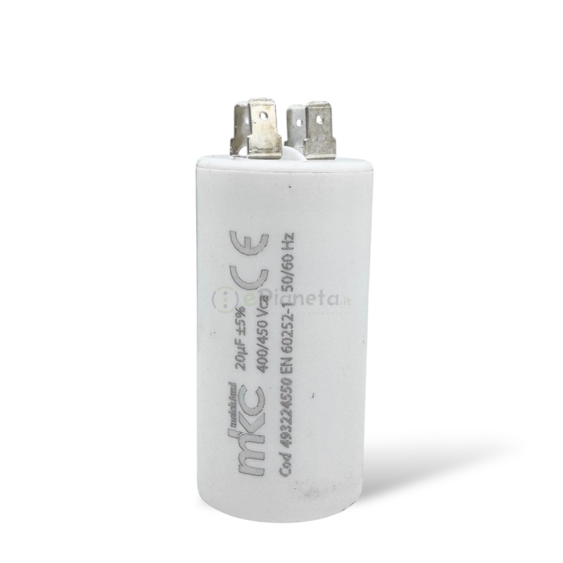 Condensatore in polipropilene 20µF 400V/450V di spunto per motori elettrici – Terminale Faston senza vite