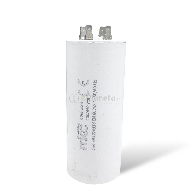 Condensatore in polipropilene 60µF 400V/450V di spunto per motori elettrici – Terminale Faston senza vite