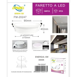 Faretto led 6w da incasso 220V faro tondo bianco opaco per cartongesso luce naturale