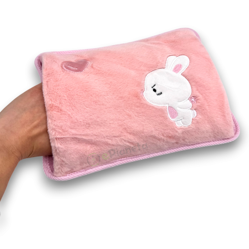 Borsa Acqua Calda Elettrica Scalda mani piedi Ricaricabile Scaldino peluche con tasca morbido con coniglio cuore