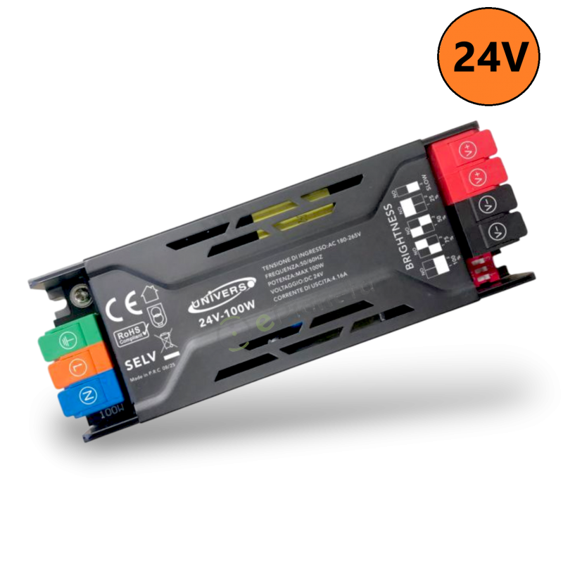 Trasformatore 24V 4.16A 100W connessione rapido alimentatore salvaspazio stabilizzato per strip led collegamento facile