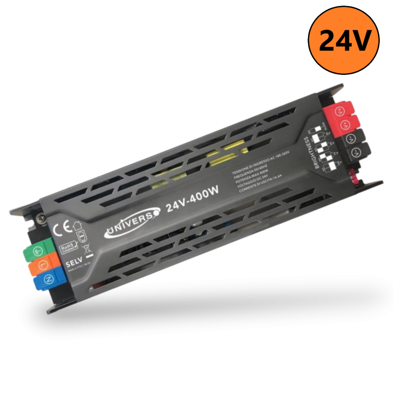 Trasformatore 24V 16.6A 400W connessione rapido alimentatore salvaspazio stabilizzato per strip led collegamento facile