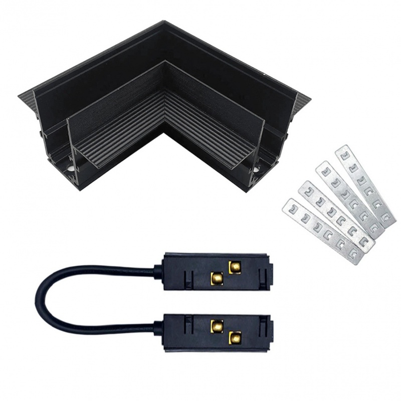 Connettore angolare per collegamento binario magnetico 48V da incasso cartongesso giunzione angolo curva nero