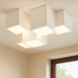 Plafoniera cubo 5 luci led attacco GU10 in gesso lampada da soffitto quadrata moderno bianco verniciabile