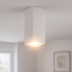 Portafaretto a cubo in gesso da soffitto 140mm verniciabile lampada quadrata con attacco GU10